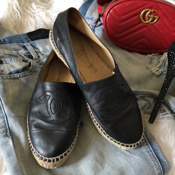 CHANEL Shoes - 💯%Auth CHANEL Leather Espadrilles Shoes Sz 39.